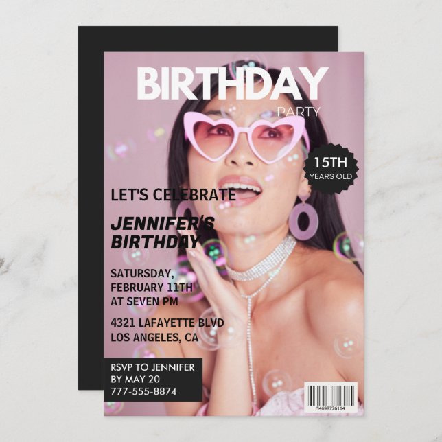 15th birthday invitations for her Magazine Cover (Front/Back)