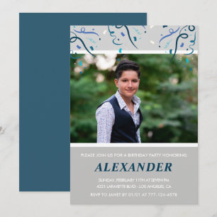 15th birthday invitations Men Confetti Photo Navy
