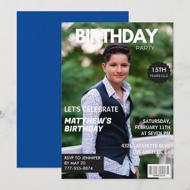 15th birthday invitations Men Him Magazine Cover (Front/Back)
