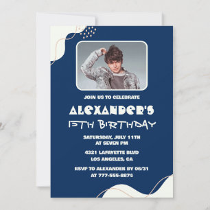15th birthday invitations Men Photo Simple Navy 