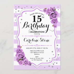 15th Birthday - Lavender White Purple Flowers Invitation