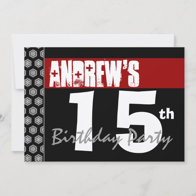 15th Birthday Modern For Him Red White Black W669 Invitation (Front)