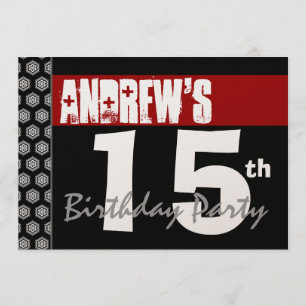 15th Birthday Modern For Him Red White Black W669 Invitation