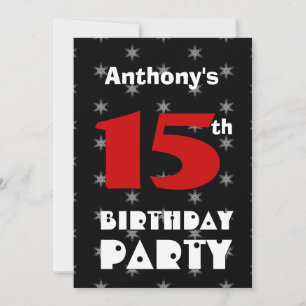 15th Birthday Modern Teen Black and White Pattern Invitation