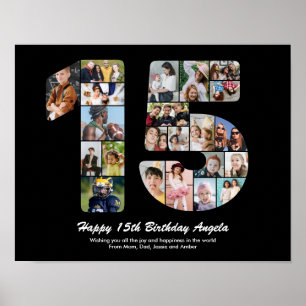 15th Birthday Number 15 Custom Photo Collage Poster