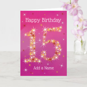 15th Birthday - Number 15 in Stars - Pink - Age 15 Card