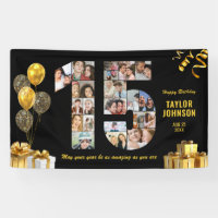 15th Birthday Number 15 Photo Collage Black Gold