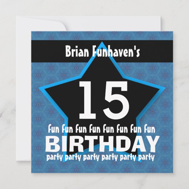 15th Birthday or ANY YEAR Black Blue STAR V15A Invitation (Front)