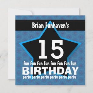 15th Birthday or ANY YEAR Black Blue STAR V15A Invitation