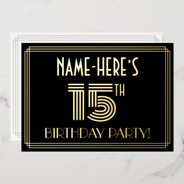 15th Birthday Party — Art Deco Style “15” + Name (Front/Back)