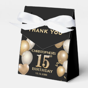 15th Birthday Party Black and Gold Balloons Favour Box