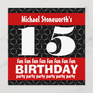 15th Birthday Party Black Red White W10A Invitation