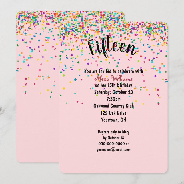 15th Birthday Party confetti Invitation (Front/Back)