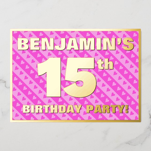 15th Birthday Party — Fun Pink Hearts and Stripes (Front)