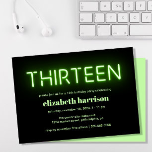 15th Birthday Party Green Neon Lights Invitation