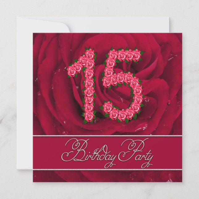 15th birthday party invitation with roses (Front)