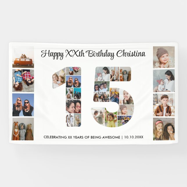 15th Birthday Party Number 15 Photo Collage Banner (Horizontal)