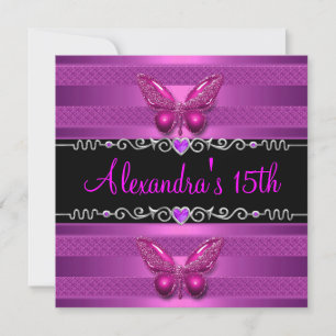 15th Birthday Party Purple Pink Butterfly Invitation