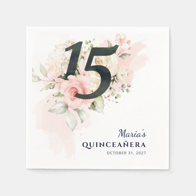 15th Birthday Party Quinceanera Floral Rustic Napkin (Front)