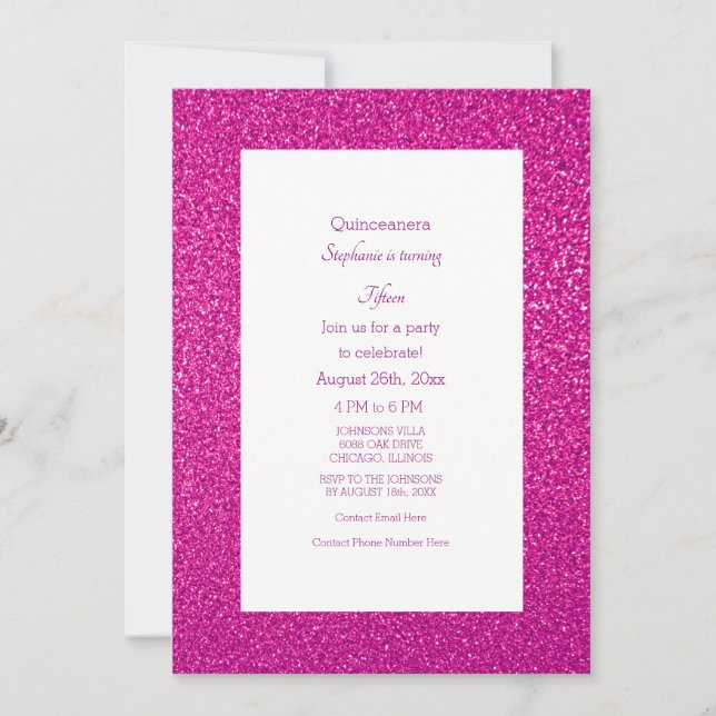 15th Birthday Party Quinceanera Pink Glitter Girly Invitation (Front)