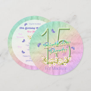 15th Birthday Party Rainbow Butterflies Invitation