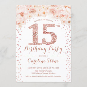 15th Birthday Party - White Rose Gold Invitation