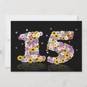 15th Birthday party, with flowered letters Invitation
