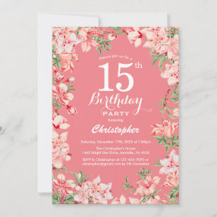 15th Birthday Pink Boho Botanical Floral Flowers Invitation