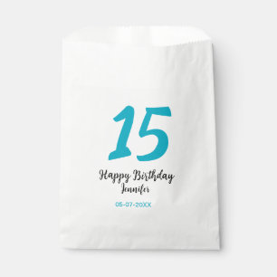 15th birthday quiencenera add date year blue templ favour bags