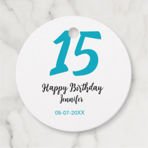 15th birthday quiencenera add date year blue templ favour tags