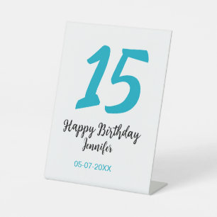 15th birthday quiencenera add date year blue templ pedestal sign