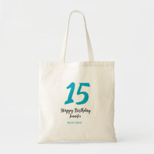 15th birthday quiencenera add date year blue templ tote bag