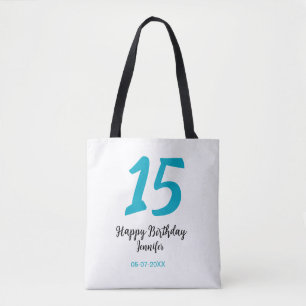 15th birthday quiencenera add date year blue templ tote bag