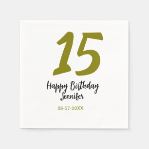15th birthday quiencenera add date year golden napkin