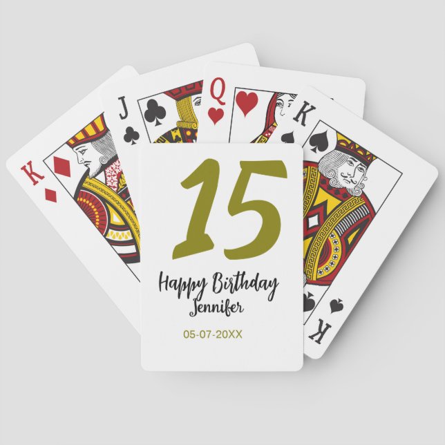 15th birthday quiencenera add date year golden playing cards (Back)