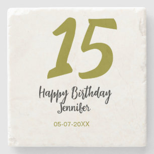15th birthday quiencenera add date year golden stone coaster