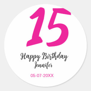 15th birthday quiencenera add date year pink templ classic round sticker