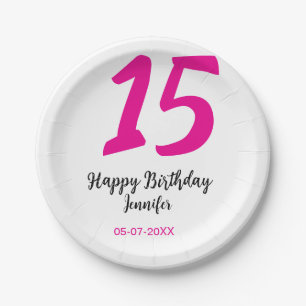 15th birthday quiencenera add date year pink templ paper plate