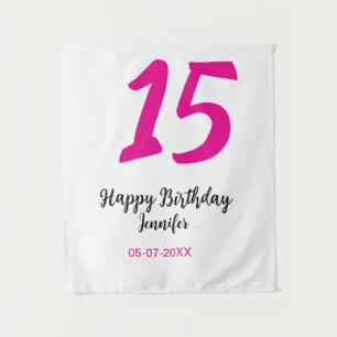 15th birthday quiencenera add date year pink templ tapestry