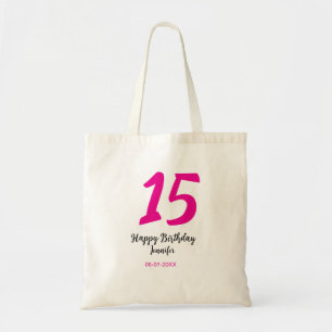 15th birthday quiencenera add date year pink templ tote bag