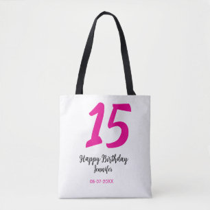 15th birthday quiencenera add date year pink templ tote bag