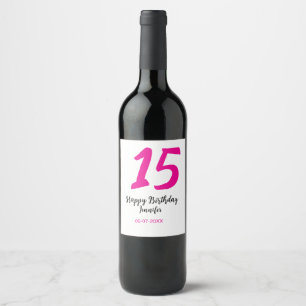 15th birthday quiencenera add date year pink templ wine label