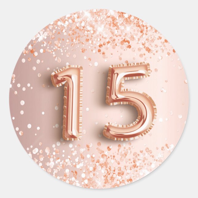 15th birthday quinceanera blush rose gold glitter classic round sticker (Front)