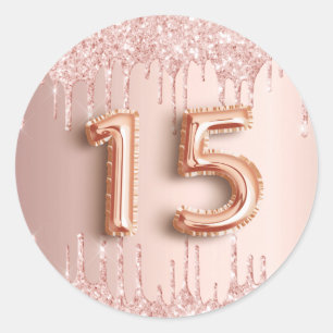 15th birthday quinceanera blush rose gold glitter  classic round sticker