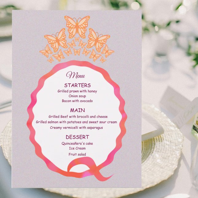 15th Birthday Quinceanera Butterfly Crown Squiggle Menu (Creator Uploaded)