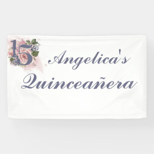 15th Birthday Quinceanera Chic Floral Watercolor B Banner