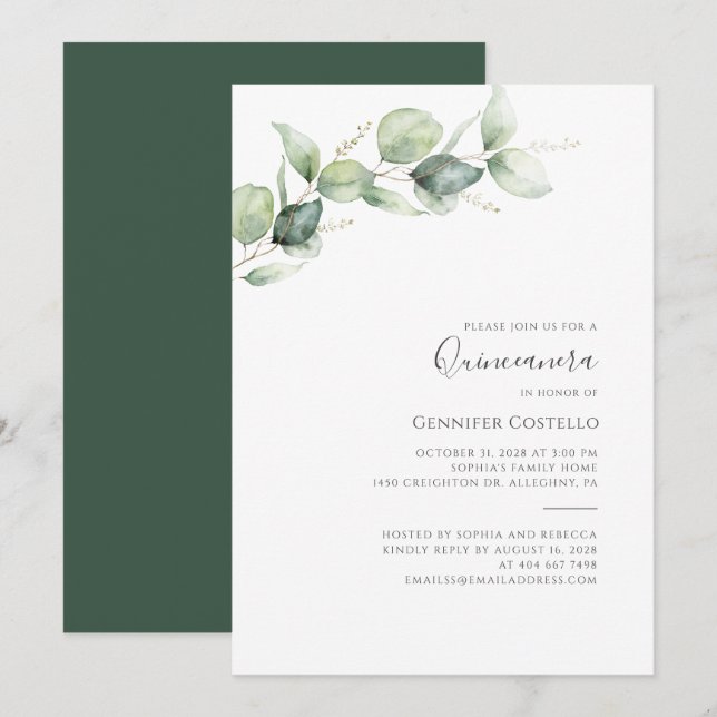 15th Birthday Quinceanera Eucalyptus Foliage Invit Invitation (Front/Back)