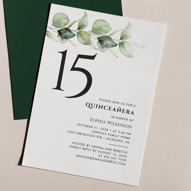 15th Birthday Quinceanera Eucalyptus Foliage Invitation (Creator Uploaded)