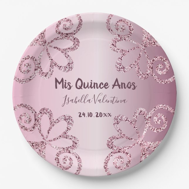 15th Birthday Quinceanera Name Paper Plate (Front)