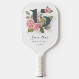15th Birthday Quinceanera Pink Floral Pickleball Paddle